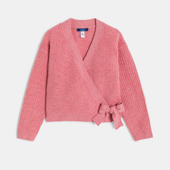 بلوفر خفيف من قماش التريكو المضلع، اللون وردي للفتيات